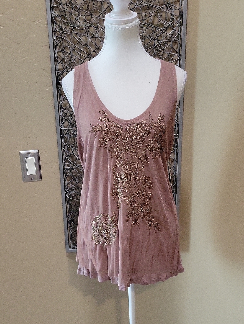 Halogen Gold Beaded Floral Two-layer Tank In Mauve